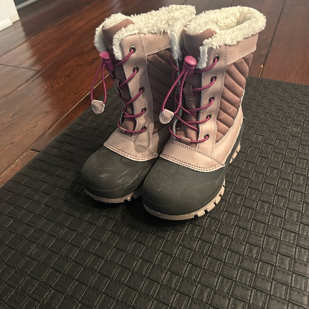 Pink and Gray Winter Boots with Fur Lining
